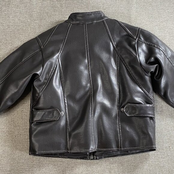 Kenneth Cole Reaction Faux Leather Jacket Kids Boys 4 Brown Biker Jacket - Picture 11 of 15